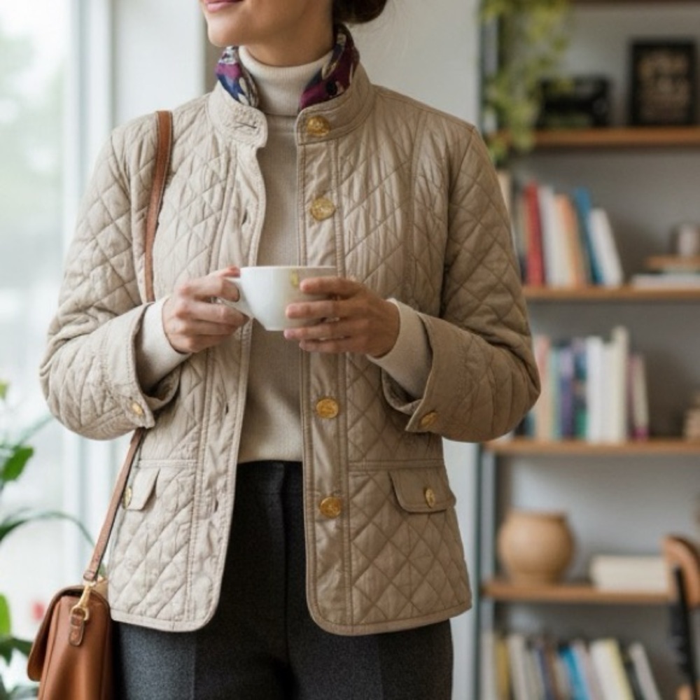Charter Club Beige Quilted Puffer Jacket